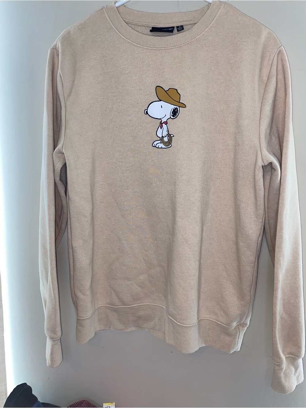 Peanuts Beige Crewneck Sweatshirt with Snoopy Graphic